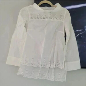 J.Crew white scalloped eyelet funnelneck top